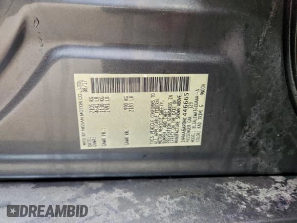 ✅ 2017 Nissan Maxima S • VIN: 1N4AA6AP0HC446665 • Lot: 93880125. Listed on Copart with 154,725 mi. Free auction sales archive from the USA and detailed vehicle history report at DreamBid. Image 12.