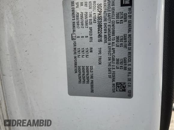 ✅ 2011 Chevrolet Silverado 1500 LT • VIN: 3GCPKSE39BG224616 • Lot: 92460105. Wystawiony na Copart z przebiegiem 223 502 mil. Bezpłatny archiwum sprzedaży aukcyjnych z USA i szczegółowy raport historii pojazdu na DreamBid. Zdjęcie 12.