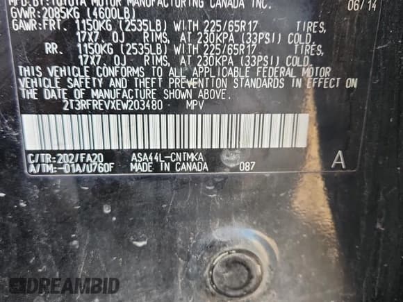 ✅ 2014 Toyota RAV4 XLE • VIN: 2T3RFREVXEW203480 • Lot: 91096735. Listed on Copart with 138,264 mi. Free auction sales archive from the USA and detailed vehicle history report at DreamBid. Image 13.