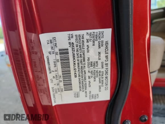 ✅ 2004 Mercury Mountaineer Convenience • VIN: 4M2ZU66KX4UJ21439 • Lot: 80073645. Listed on Copart with 153,692 mi. Free auction sales archive from the USA and detailed vehicle history report at DreamBid. Image 13.