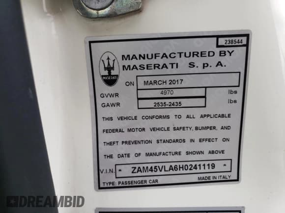 ✅ 2017 Maserati GranTurismo Sport • VIN: ZAM45VLA6H0241119 • Lot: 42140684. Listed on Copart with 31,338 mi. Free auction sales archive from the USA and detailed vehicle history report at DreamBid. Image 14.