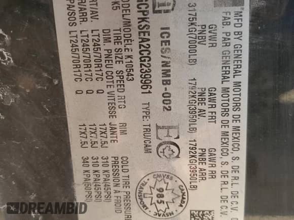 2012 Chevrolet Silverado 1500 LT z VIN 3GCPKSEA2CG239961, wystawiony jako Copart lot #43209765 z przebiegiem 213 500 mil mil oraz Szkoda całkowita • Salvage title. Historia ofert i sprzedaży dostępna na DreamBid. Obrazek 12.