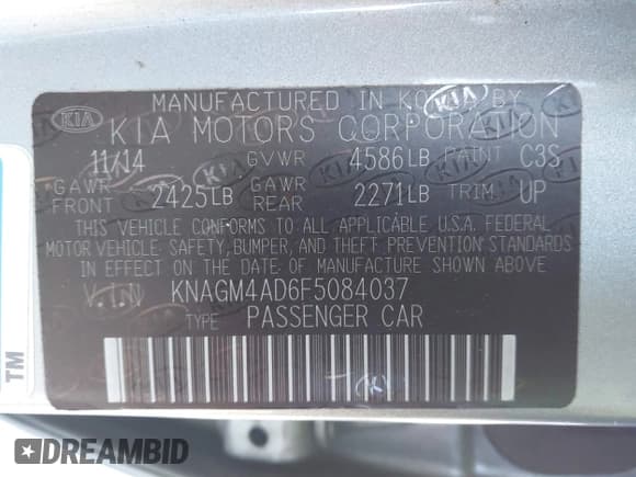 ✅ 2015 Kia Optima • VIN: KNAGM4AD6F5084037 • Лот: 43605684. Опубликован ранее на IAAI с пробегом 140 098 миль. Бесплатный доступ к архиву аукционных продаж из США и подробный отчёт об истории автомобиля на DreamBid. Изображение 9.