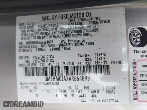 ✅ 2010 Mercury Milan Premier • VIN: 3MEHM0JAXAR664899 • Lot: 43383870. Listed on IAAI with 194,669 mi. Free auction sales archive from the USA and detailed vehicle history report at DreamBid. Image 9.