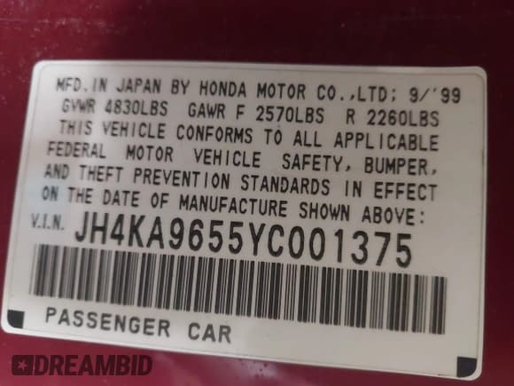 ✅ 2000 Acura RL • VIN: JH4KA9655YC001375 • Lot: 43547134. Wystawiony na IAAI z przebiegiem 204 343 mil. Bezpłatny archiwum sprzedaży aukcyjnych z USA i szczegółowy raport historii pojazdu na DreamBid. Zdjęcie 9.