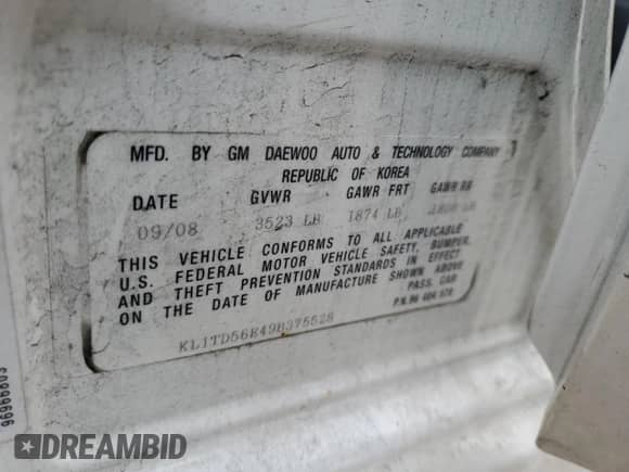 2009 Chevrolet Aveo 1LT z VIN KL1TD56E49B375528, wystawiony jako Copart lot #41347065 z przebiegiem 200 802 mil mil oraz Czysty tytuł • Clean title. Historia ofert i sprzedaży dostępna na DreamBid. Obrazek 12.