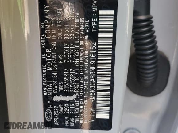 ✅ 2022 Hyundai Kona SEL • VIN: KM8K3CAB3NU916152 • Lot: 67687415. Listed on Copart with 31,823 mi. Free auction sales archive from the USA and detailed vehicle history report at DreamBid. Image 13.