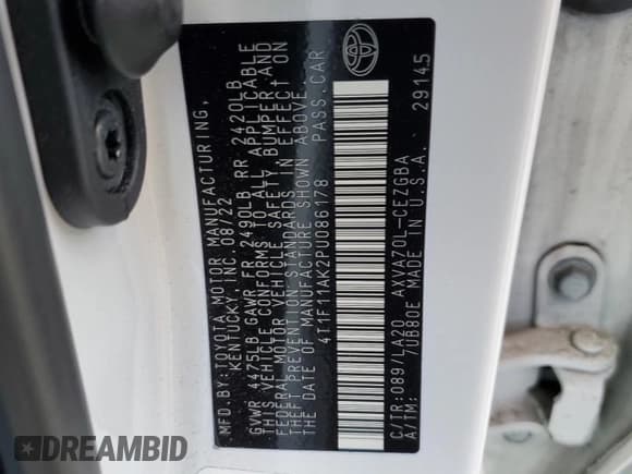 ✅ 2023 Toyota Camry XLE • VIN: 4T1F11AK2PU086178 • Lot: 81960145. Wystawiony na Copart z przebiegiem 36 091 mil. Bezpłatny archiwum sprzedaży aukcyjnych z USA i szczegółowy raport historii pojazdu na DreamBid. Zdjęcie 12.