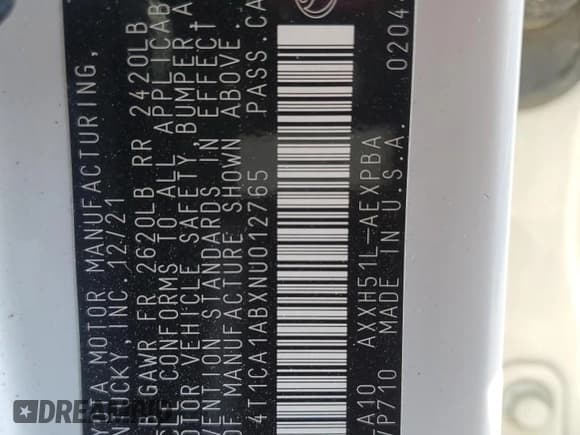 ✅ 2022 Toyota Avalon Limited Hybrid • VIN: 4T1CA1ABXNU012765 • Лот: 81346465. Опубликован ранее на Copart с пробегом 37 246 миль. Бесплатный доступ к архиву аукционных продаж из США и подробный отчёт об истории автомобиля на DreamBid. Изображение 12.