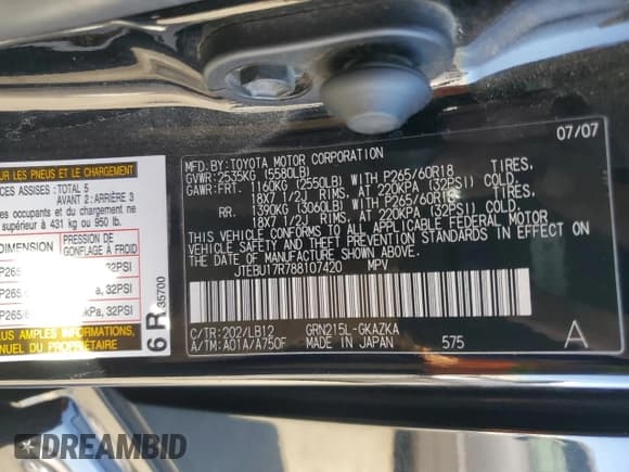 ✅ 2008 Toyota 4Runner Limited • VIN: JTEBU17R788107420 • Lot: 77694784. Wystawiony na Copart z przebiegiem 185 182 mil. Bezpłatny archiwum sprzedaży aukcyjnych z USA i szczegółowy raport historii pojazdu na DreamBid. Zdjęcie 14.