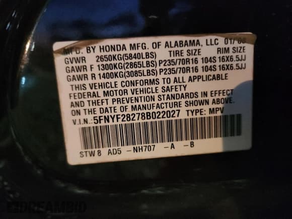 ✅ 2008 Honda Pilot VP • VIN: 5FNYF28278B022027 • Lot: 82457405. Wystawiony na Copart z przebiegiem 260 735 mil. Bezpłatny archiwum sprzedaży aukcyjnych z USA i szczegółowy raport historii pojazdu na DreamBid. Zdjęcie 13.