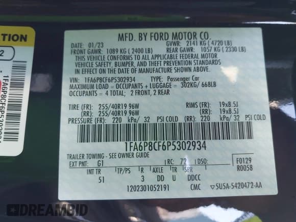 ✅ 2023 Ford Mustang GT • VIN: 1FA6P8CF6P5302934 • Lot: 41943040. Listed on IAAI with 23,158 mi. Free auction sales archive from the USA and detailed vehicle history report at DreamBid. Image 9.