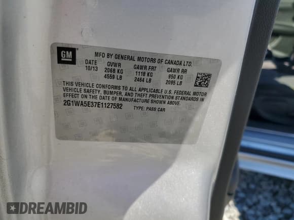 ✅ 2014 Chevrolet Impala LS • VIN: 2G1WA5E37E1127582 • Lot: 87417295. Listed on Copart with 190,001 mi. Free auction sales archive from the USA and detailed vehicle history report at DreamBid. Image 13.