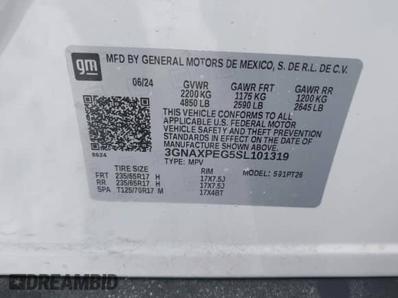 2025 Chevrolet Equinox AWD LT с VIN 3GNAXPEG5SL101319, выставлен на аукционе IAAI как лот 41412911 с пробегом 2 599 миль миль и . История ставок и продаж доступна на DreamBid. Изображение 9.