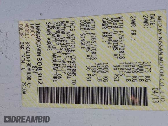 ✅ 2013 Nissan Titan SV • VIN: 1N6BA0CA9DN308302 • Lot: 41922940. Listed on IAAI with 132,185 mi. Free auction sales archive from the USA and detailed vehicle history report at DreamBid. Image 9.