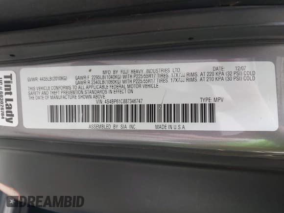 ✅ 2008 Subaru Outback i • VIN: 4S4BP61C887346747 • Lot: 43140102. Listed on IAAI with 164,988 mi. Free auction sales archive from the USA and detailed vehicle history report at DreamBid. Image 9.