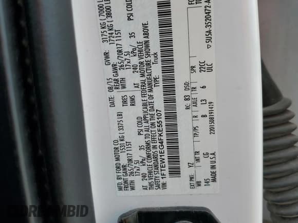 ✅ 2015 Ford F-150 XLT • VIN: 1FTEW1EG4FKE55107 • Lot: 56419475. Listed on Copart with 96,237 mi. Free auction sales archive from the USA and detailed vehicle history report at DreamBid. Image 12.