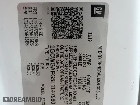 ✅ 2020 Chevrolet Express Cargo • VIN: 1GCWGAFG5L1147980 • Lot: 91240585. Wystawiony na Copart z przebiegiem 80 254 mil. Bezpłatny archiwum sprzedaży aukcyjnych z USA i szczegółowy raport historii pojazdu na DreamBid. Zdjęcie 13.