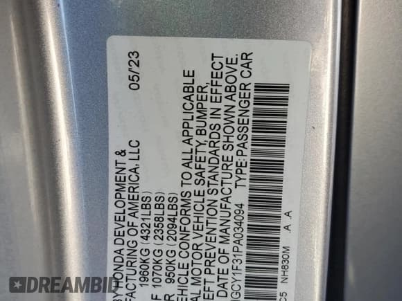 ✅ 2023 Honda Accord EX • VIN: 1HGCY1F31PA034094 • Lot: 90637535. Wystawiony na Copart z przebiegiem 14 098 mil. Bezpłatny archiwum sprzedaży aukcyjnych z USA i szczegółowy raport historii pojazdu na DreamBid. Zdjęcie 13.
