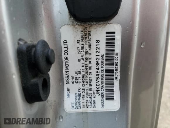 ✅ 2003 Infiniti G35 w/Leather • VIN: JNKCV54E43M212218 • Lot: 71195305. Listed on Copart with 135,799 mi. Free auction sales archive from the USA and detailed vehicle history report at DreamBid. Image 12.