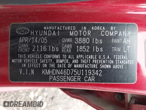 ✅ 2005 Hyundai Elantra GLS • VIN: KMHDN46D75U119342 • Lot: 37875875. Wystawiony na IAAI z przebiegiem 51 865 mil. Bezpłatny archiwum sprzedaży aukcyjnych z USA i szczegółowy raport historii pojazdu na DreamBid. Zdjęcie 9.