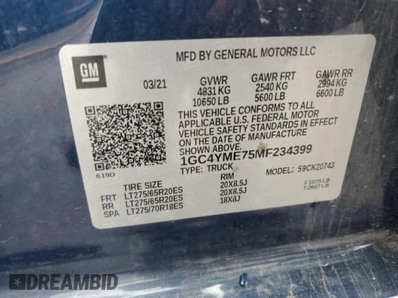 ✅ 2021 Chevrolet Silverado 2500HD Custom • VIN: 1GC4YME75MF234399 • Лот: 85123915. Опубликован ранее на Copart с пробегом Не указан. Бесплатный доступ к архиву аукционных продаж из США и подробный отчёт об истории автомобиля на DreamBid. Изображение 12.