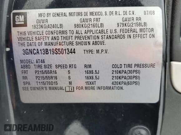 ✅ 2009 Chevrolet HHR LS • VIN: 3GNCA13B19S501344 • Lot: 87087234. Listed on Copart with 179,538 mi. Free auction sales archive from the USA and detailed vehicle history report at DreamBid. Image 12.