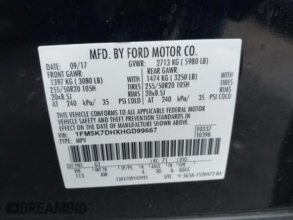 ✅ 2017 Ford Explorer XLT • VIN: 1FM5K7DHXHGD99667 • Lot: 43282143. Listed on IAAI with 75,801 mi. Free auction sales archive from the USA and detailed vehicle history report at DreamBid. Image 9.