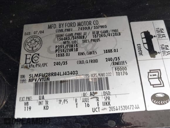 ✅ 2004 Lincoln Navigator Luxury • VIN: 5LMFU28R84LJ43403 • Lot: 43834710. Listed on IAAI with 133,583 mi. Free auction sales archive from the USA and detailed vehicle history report at DreamBid. Image 9.