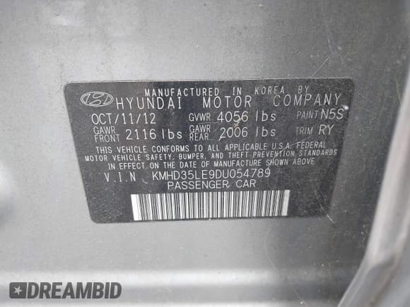 ✅ 2013 Hyundai Elantra • VIN: KMHD35LE9DU054789 • Lot: 43668957. Listed on IAAI with 137,185 mi. Free auction sales archive from the USA and detailed vehicle history report at DreamBid. Image 9.