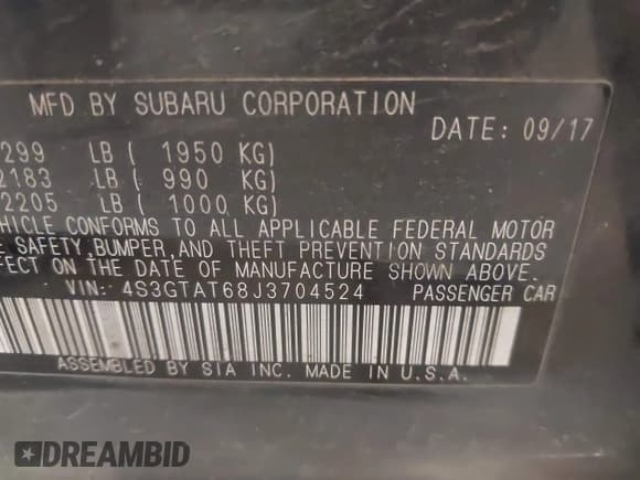 ✅ 2018 Subaru Impreza Limited • VIN: 4S3GTAT68J3704524 • Lot: 42278108. Listed on IAAI with 234,677 mi. Free auction sales archive from the USA and detailed vehicle history report at DreamBid. Image 9.