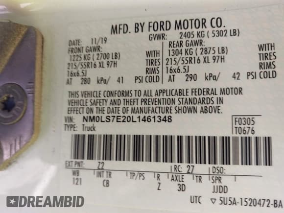 ✅ 2020 Ford Transit Connect XL • VIN: NM0LS7E20L1461348 • Lot: 42901091. Wystawiony na IAAI z przebiegiem 110 809 mil. Bezpłatny archiwum sprzedaży aukcyjnych z USA i szczegółowy raport historii pojazdu na DreamBid. Zdjęcie 9.