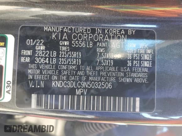 ✅ 2022 Kia EV6 Wind • VIN: KNDC3DLC9N5032506 • Лот: 71305945. Опубликован ранее на Copart с пробегом 59 991 миль. Бесплатный доступ к архиву аукционных продаж из США и подробный отчёт об истории автомобиля на DreamBid. Изображение 12.