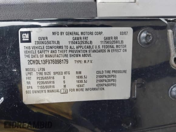 ✅ 2007 Chevrolet Equinox LS • VIN: 2CNDL13F976098179 • Лот: 42353360. Опубликован ранее на IAAI с пробегом 144 284 миль. Бесплатный доступ к архиву аукционных продаж из США и подробный отчёт об истории автомобиля на DreamBid. Изображение 9.