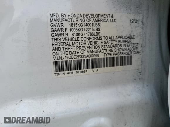 ✅ 2022 Acura ILX • VIN: 19UDE2F33NA000996 • Lot: 64185245. Wystawiony na Copart z przebiegiem Nie podano. Bezpłatny archiwum sprzedaży aukcyjnych z USA i szczegółowy raport historii pojazdu na DreamBid. Zdjęcie 13.