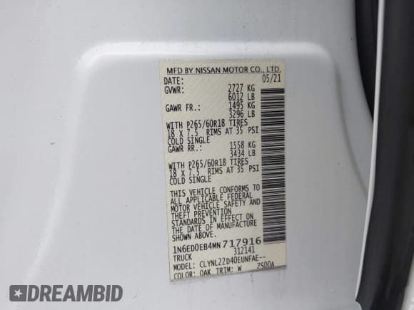 ✅ 2021 Nissan Frontier SV • VIN: 1N6ED0EB4MN717916 • Лот: 41952636. Опубликован ранее на IAAI с пробегом 26 521 миль. Бесплатный доступ к архиву аукционных продаж из США и подробный отчёт об истории автомобиля на DreamBid. Изображение 9.