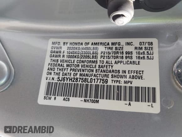 ✅ 2008 Honda Element EX • VIN: 5J6YH28758L017759 • Lot: 43556404. Listed on IAAI with 110,158 mi. Free auction sales archive from the USA and detailed vehicle history report at DreamBid. Image 9.