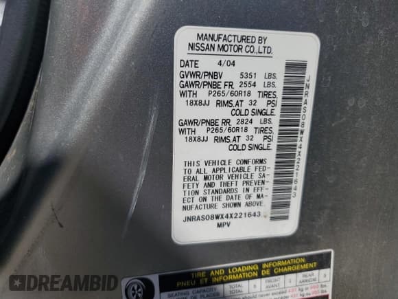 ✅ 2004 Infiniti FX • VIN: JNRAS08WX4X221643 • Lot: 67894254. Wystawiony na Copart z przebiegiem Nie podano. Bezpłatny archiwum sprzedaży aukcyjnych z USA i szczegółowy raport historii pojazdu na DreamBid. Zdjęcie 14.