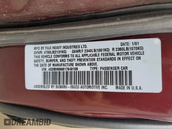 ✅ 2001 Subaru Legacy Outback VDC • VIN: 4S3BH896817649108 • Лот: 67775624. Опубликован ранее на Copart с пробегом 144 365 миль. Бесплатный доступ к архиву аукционных продаж из США и подробный отчёт об истории автомобиля на DreamBid. Изображение 13.