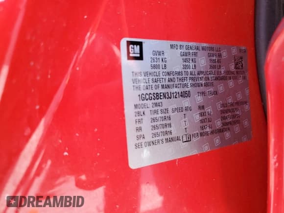 ✅ 2018 Chevrolet Colorado 2WD Work Truck • VIN: 1GCGSBEN3J1214050 • Лот: 74002284. Опубликован ранее на Copart с пробегом 115 953 миль. Бесплатный доступ к архиву аукционных продаж из США и подробный отчёт об истории автомобиля на DreamBid. Изображение 13.