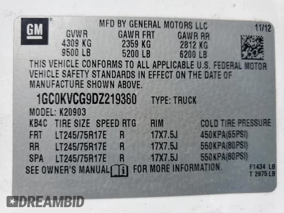 ✅ 2013 Chevrolet Silverado 2500HD Work Truck • VIN: 1GC0KVCG9DZ219380 • Lot: 46259945. Listed on Copart with 181,803 mi. Free auction sales archive from the USA and detailed vehicle history report at DreamBid. Image 12.