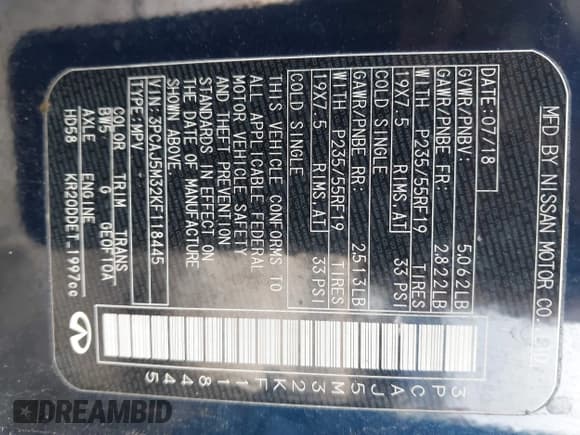 ✅ 2019 Infiniti QX50 Luxe • VIN: 3PCAJ5M32KF118445 • Lot: 41508810. Wystawiony na IAAI z przebiegiem 130 623 mil. Bezpłatny archiwum sprzedaży aukcyjnych z USA i szczegółowy raport historii pojazdu na DreamBid. Zdjęcie 9.