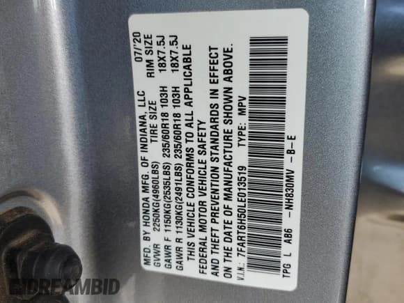 ✅ 2020 Honda CR-V EX • VIN: 7FART6H50LE013519 • Lot: 84799075. Wystawiony na Copart z przebiegiem 90 309 mil. Bezpłatny archiwum sprzedaży aukcyjnych z USA i szczegółowy raport historii pojazdu na DreamBid. Zdjęcie 14.
