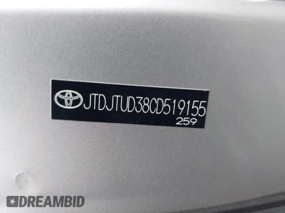 ✅ 2012 Toyota Yaris L • VIN: JTDJTUD38CD519155 • Lot: 43010120. Listed on IAAI with 218,000 mi. Free auction sales archive from the USA and detailed vehicle history report at DreamBid. Image 9.