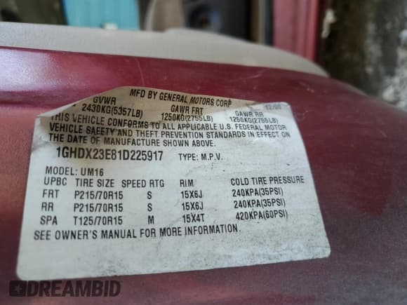 ✅ 2001 Oldsmobile Silhouette GL • VIN: 1GHDX23E81D225917 • Lot: 55685065. Listed on Copart with 249,686 mi. Free auction sales archive from the USA and detailed vehicle history report at DreamBid. Image 13.