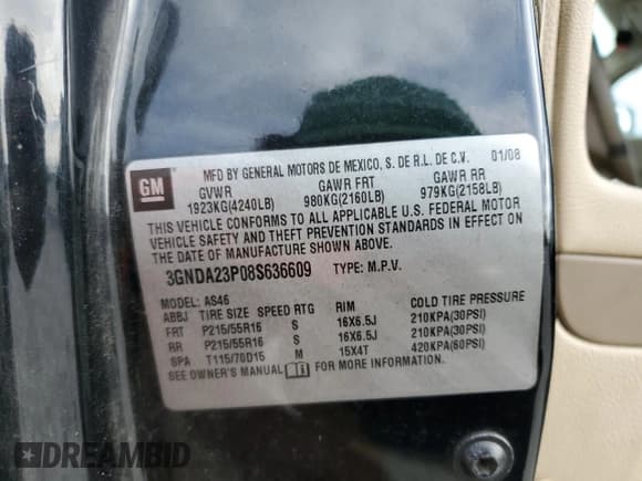 ✅ 2008 Chevrolet HHR LT • VIN: 3GNDA23P08S636609 • Lot: 79572844. Listed on Copart with 159,736 mi. Free auction sales archive from the USA and detailed vehicle history report at DreamBid. Image 13.