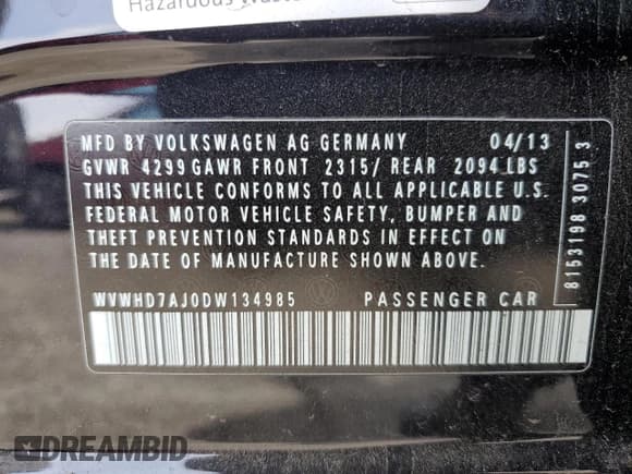 ✅ 2013 Volkswagen Golf GTI Driver's Edition • VIN: WVWHD7AJ0DW134985 • Lot: 51265125. Listed on Copart with 80,223 mi. Free auction sales archive from the USA and detailed vehicle history report at DreamBid. Image 14.