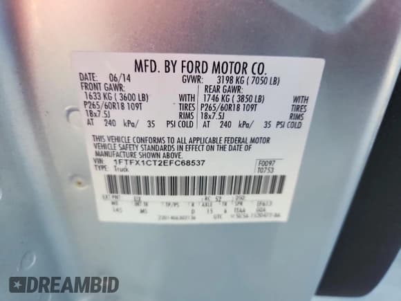 ✅ 2014 Ford F-150 XLT • VIN: 1FTFX1CT2EFC68537 • Lot: 93939075. Listed on Copart with 208,457 mi. Free auction sales archive from the USA and detailed vehicle history report at DreamBid. Image 12.