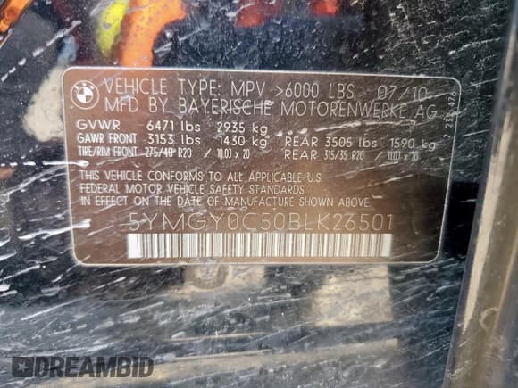 ✅ 2011 BMW X5 M • VIN: 5YMGY0C50BLK26501 • Lot: 68129685. Listed on Copart with 239,637 mi. Free auction sales archive from the USA and detailed vehicle history report at DreamBid. Image 13.