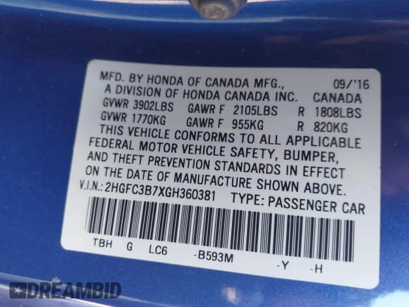 ✅ 2016 Honda Civic EX-L • VIN: 2HGFC3B7XGH360381 • Лот: 41609480. Опубликован ранее на IAAI с пробегом 109 691 миль. Бесплатный доступ к архиву аукционных продаж из США и подробный отчёт об истории автомобиля на DreamBid. Изображение 9.